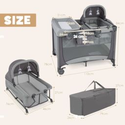 Costway 5 in 1 Portable Nursery Center Foldable Baby Playard w/ Bassinet in Grey - thumbnail 2