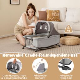 Costway 5 in 1 Portable Nursery Center Foldable Baby Playard w/ Bassinet in Grey - thumbnail 5