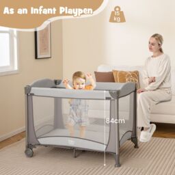 Costway 5 in 1 Portable Nursery Center Foldable Baby Playard w/ Bassinet in Grey - thumbnail 9