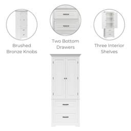 Teamson Home Tall Linen Tower Cabinet with 2 Doors, 2 Drawers & Shelves in White - thumbnail 8