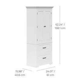 Teamson Home Tall Linen Tower Cabinet with 2 Doors, 2 Drawers & Shelves in White - thumbnail 9