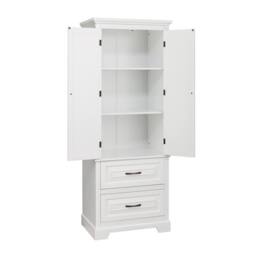 Teamson Home Tall Linen Tower Cabinet with 2 Doors, 2 Drawers & Shelves in White - thumbnail 5
