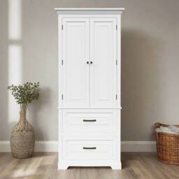 Teamson Home Tall Linen Tower Cabinet with 2 Doors, 2 Drawers & Shelves in White
