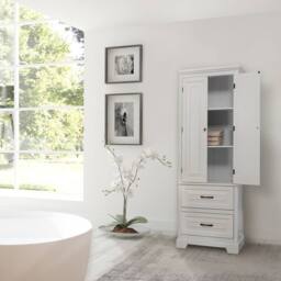 Teamson Home Tall Linen Tower Cabinet with 2 Doors, 2 Drawers & Shelves in White - thumbnail 3