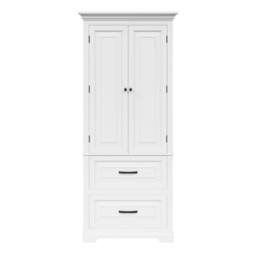 Teamson Home Tall Linen Tower Cabinet with 2 Doors, 2 Drawers & Shelves in White - thumbnail 2