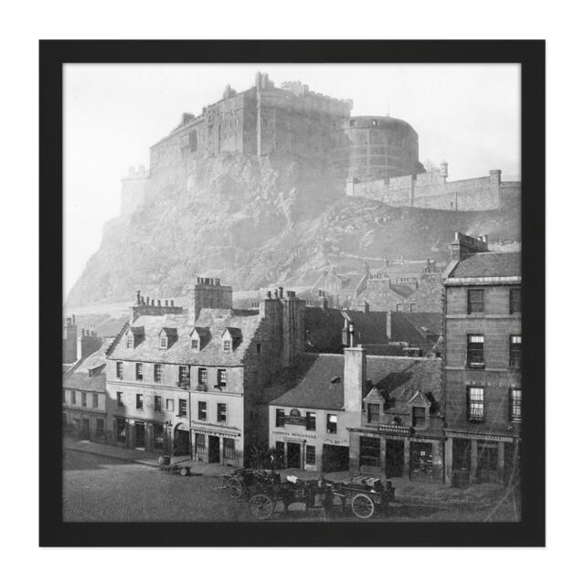 "Artery8 Wall Art Print Edinburgh Castle Scotland Grassmarket 1860 Photo Square Framed Picture 16X16 Inch in Black - Size: W16"" x H16""" - image 1
