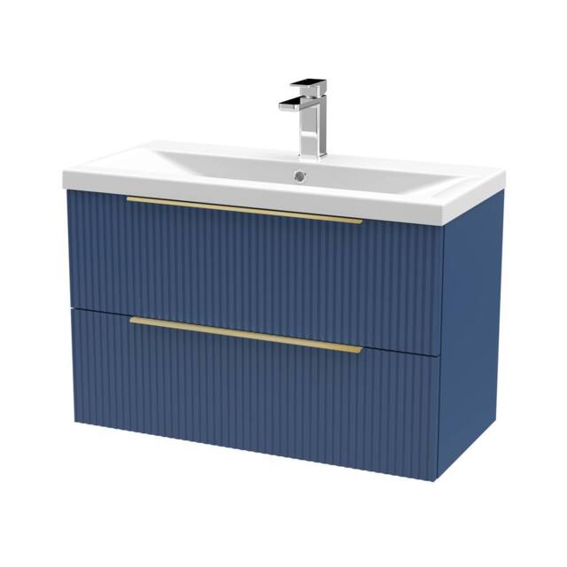 Balterley Fluted Front Wall Hung 2 Drawer Vanity Basin Unit, Satin Blue, 800mm in Blue - image 1