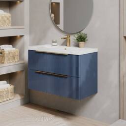 Balterley Fluted Front Wall Hung 2 Drawer Vanity Basin Unit, Satin Blue, 800mm in Blue - thumbnail 4