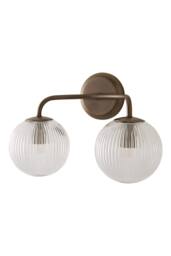 ValueLights Kempton Ribbed Glass Globe Shade 2 Arm Wall Light with Bulbs in Gold - thumbnail 6