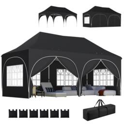 OUTSUNNY 3 x 6m Pop Up Gazebo with Sides, Peak Top Garden Party Tent Marquee in Black - thumbnail 2
