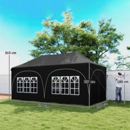 OUTSUNNY 3 x 6m Pop Up Gazebo with Sides, Peak Top Garden Party Tent Marquee in Black - thumbnail 3