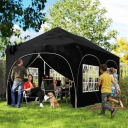 OUTSUNNY 3 x 6m Pop Up Gazebo with Sides, Peak Top Garden Party Tent Marquee in Black - thumbnail 1