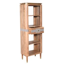 Indian Hub Wilton Slim Bookcase with 1 Drawer - Acacia Wood - L40 x W60 x H175 cm in Brown - thumbnail 2