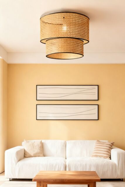 Living and Home Rattan-Woven Pendant Light in Natural - image 1