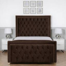 Living Comfort Bedz Metro Plush Velvet Upholstered Bed Slatted Base with 48Inch Headboard in Brown - Size: Double - thumbnail 2
