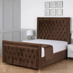 Living Comfort Bedz Metro Plush Velvet Upholstered Bed Slatted Base with 48Inch Headboard in Brown - Size: Double