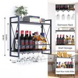 Huhote Wine Rack Wall Mounted Wine Holder 2 Tier Iron Frame for Small Spaces in Black - thumbnail 5