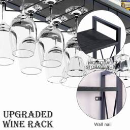 Huhote Wine Rack Wall Mounted Wine Holder 2 Tier Iron Frame for Small Spaces in Black - thumbnail 4