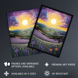 "Artery8 Wall Art Print Vibrant Sunrise over Blooming Lavender Fields Framed Art Picture in Purple - Size: W12"" x H16""" - thumbnail 2