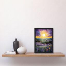 "Artery8 Wall Art Print Vibrant Sunrise over Blooming Lavender Fields Framed Art Picture in Purple - Size: W12"" x H16""" - thumbnail 4