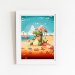 "Warren Reed - Designer A Crocodile On A Beach Holiday Framed Art Print in White - Size: W8"" x H10""" - thumbnail 2