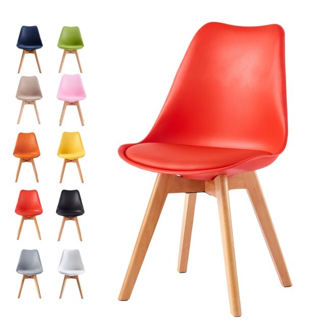 MCC Direct Single Dining Chair with Wooden Legs & Padded Cushion - Eva in Red