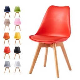 MCC Direct Single Dining Chair with Wooden Legs & Padded Cushion - Eva in Red - thumbnail 1