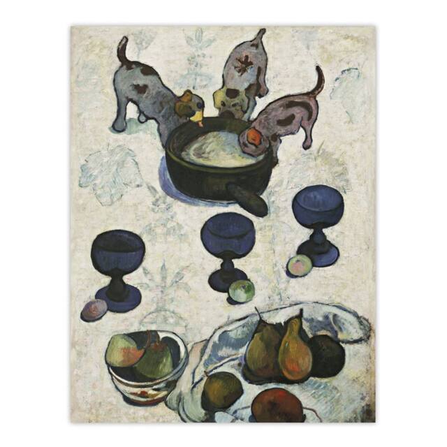 "Artery8 Still Life with Three Puppies Paul Gauguin Wall Art Poster Print in White - Size: W24"" x H32""" - image 1