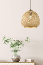 Eglo Dembleby 1 Natural Rattan Style 1 Light Ceiling Pendant in Light Brown - thumbnail 2