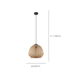 Eglo Dembleby 1 Natural Rattan Style 1 Light Ceiling Pendant in Light Brown - thumbnail 3