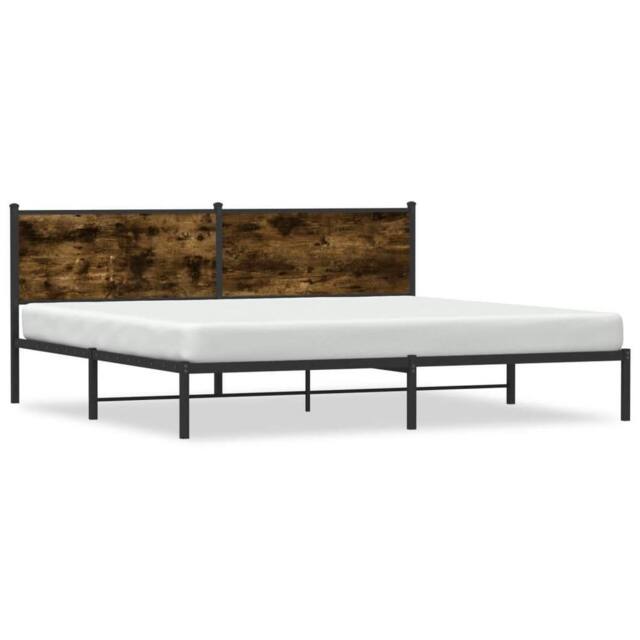 Berkfield Home Metal Bed Frame without Mattress Smoked Oak 200x200 cm in Brown - image 1