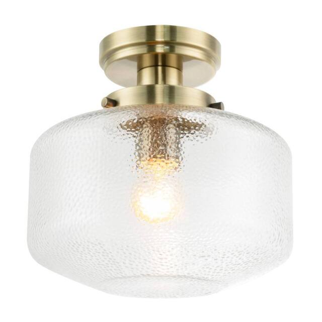 Happy Homewares Antique Brass Semi Flush Ceiling Light with Dimpled Clear Glass Shade in Metallic Gold - image 1
