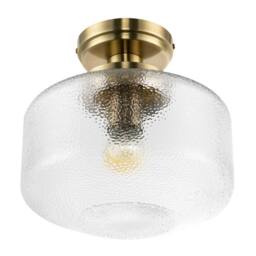 Happy Homewares Antique Brass Semi Flush Ceiling Light with Dimpled Clear Glass Shade in Metallic Gold - thumbnail 4