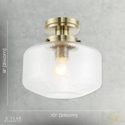 Happy Homewares Antique Brass Semi Flush Ceiling Light with Dimpled Clear Glass Shade in Metallic Gold - thumbnail 7