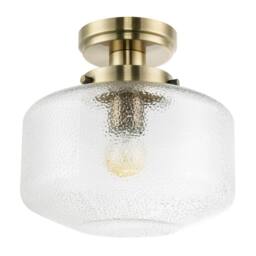 Happy Homewares Antique Brass Semi Flush Ceiling Light with Dimpled Clear Glass Shade in Metallic Gold - thumbnail 2