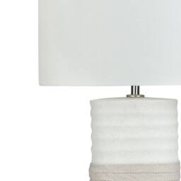 Wyld and Coco Table Lamp - Beige Linen Drum Shade Cream Porcelain Base - thumbnail 4