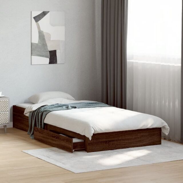 Berkfield Home Bed Frame with Drawers without Mattress Brown Oak 75x190 cm Small Single - image 1