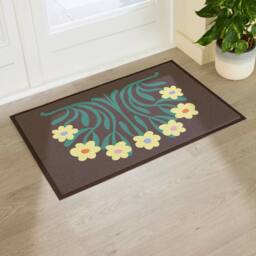 Artsy Mats Elizabeth Olwen Yellow Flowers Indoor/Outdoor Doormat (90x60cm) in Brown - Size: 60 x 90 cm