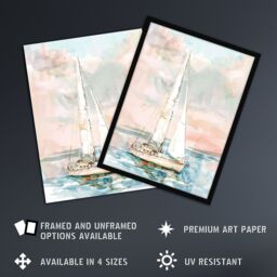"Artery8 Sailboat Early Morning Seascape Watercolour Wall Art Print in Pink - Size: W24"" x H32""" - thumbnail 2
