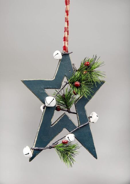 Shatchi Wooden Hanging Decoration Star Shape Green 18X1.2X26 CM - image 1