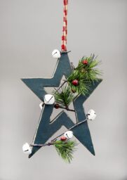 Shatchi Wooden Hanging Decoration Star Shape Green 18X1.2X26 CM