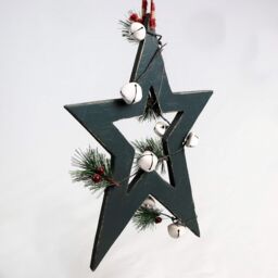 Shatchi Wooden Hanging Decoration Star Shape Green 18X1.2X26 CM - thumbnail 3