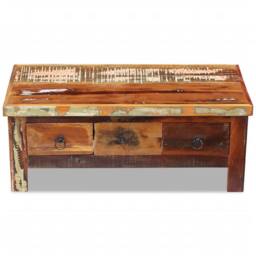 Berkfield Home Beautiful Coffee Table Drawers Solid Reclaimed Wood 90x45x35 cm in Brown - Size: 90 x 45 x 35 cm - thumbnail 6