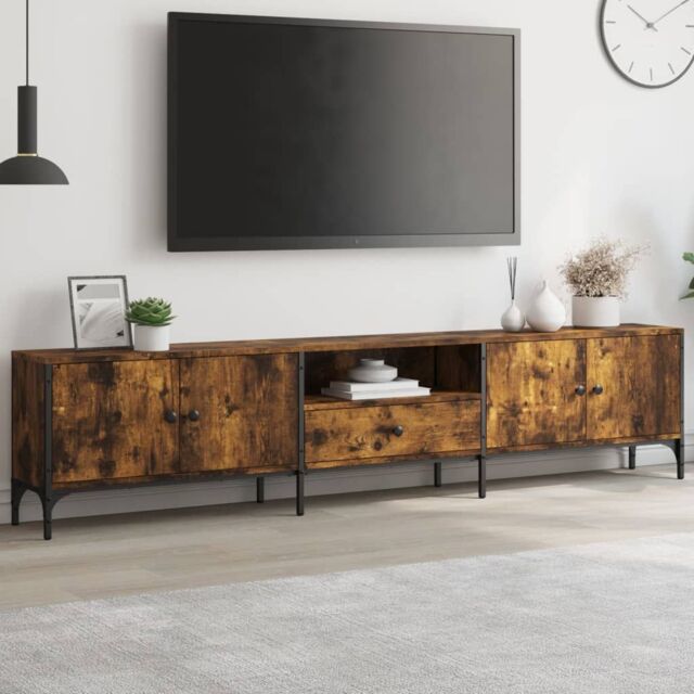 Berkfield Home TV Cabinet with Drawer Smoked Oak 200x25x44 cm Engineered Wood in Brown - Size: 200 x 25 x 44 cm - image 1