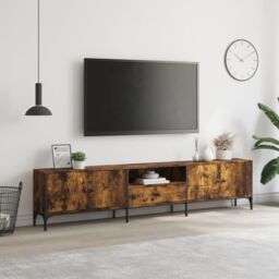 Berkfield Home TV Cabinet with Drawer Smoked Oak 200x25x44 cm Engineered Wood in Brown - Size: 200 x 25 x 44 cm - thumbnail 3