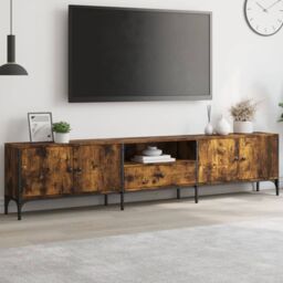 Berkfield Home TV Cabinet with Drawer Smoked Oak 200x25x44 cm Engineered Wood in Brown - Size: 200 x 25 x 44 cm - thumbnail 1