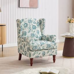 FURNITURE ONE Wingback Armchair, Padded Retro Vantage Accent Chair - Solid Wood Legs in Green - Size: 1 Pack