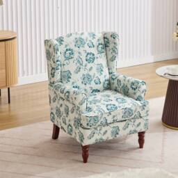 FURNITURE ONE Wingback Armchair, Padded Retro Vantage Accent Chair - Solid Wood Legs in Green - Size: 1 Pack - thumbnail 2