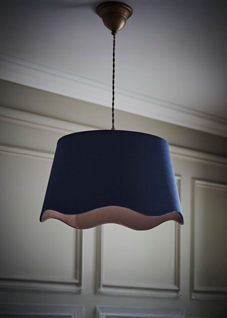 ValueLights Mabel Linen Large 30cm Scallop Edge with Trim Ceiling Light Lamp Shade in Navy - image 1