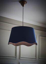 ValueLights Mabel Linen Large 30cm Scallop Edge with Trim Ceiling Light Lamp Shade in Navy - thumbnail 1